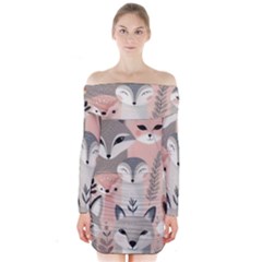 Fox Long Sleeve Off Shoulder Dress by DinkovaArt