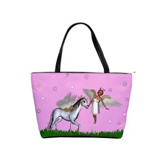 Unicorn And Fairy In A Grass Field And Sparkles Large Shoulder Bag by goldenjackal