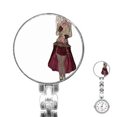 Steampunk Style Girl Wearing Red Dress Stainless Steel Nurses Watch by goldenjackal