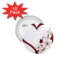 Red Love Heart With Flowers Romantic Valentine Birthday 1 75  Button (10 Pack) by goldenjackal