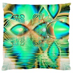 Golden Teal Peacock, Abstract Copper Crystal Large Cushion Case (single Sided)  by DianeClancy