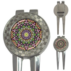 Psychedelic Leaves Mandala Golf Pitchfork & Ball Marker by Zandiepants