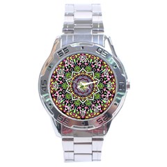 Psychedelic Leaves Mandala Stainless Steel Watch by Zandiepants