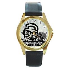 M G Firetested Round Leather Watch (gold Rim)  by holyhiphopglobalshop1