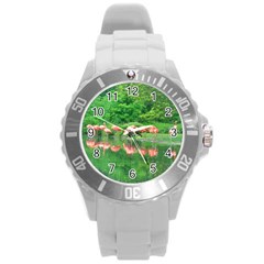 Flamingo Birds At Lake Plastic Sport Watch (large) by yoursparklingshop