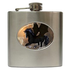 Awesome Dark Unicorn With Clouds Hip Flask (6 Oz) by FantasyWorld7