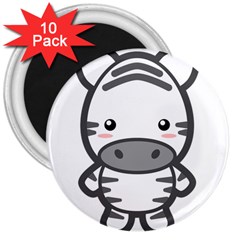 Kawaii Zebra 3  Magnets (10 Pack)  by KawaiiKawaii