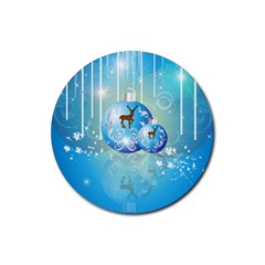 Wonderful Christmas Ball With Reindeer And Snowflakes Rubber Coaster (round)  by FantasyWorld7