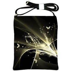 Awesome Glowing Lines With Beautiful Butterflies On Black Background Shoulder Sling Bags by FantasyWorld7