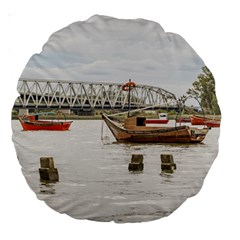 Boats At Santa Lucia River In Montevideo Uruguay Large 18  Premium Round Cushions by dflcprints