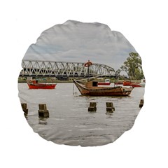 Boats At Santa Lucia River In Montevideo Uruguay Standard 15  Premium Flano Round Cushions by dflcprints