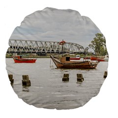 Boats At Santa Lucia River In Montevideo Uruguay Large 18  Premium Flano Round Cushions by dflcprints