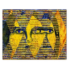 Conundrum Ii, Abstract Golden & Sapphire Goddess Rectangular Jigsaw Puzzl by DianeClancy