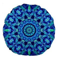 Blue Sea Jewel Mandala Large 18  Premium Round Cushion  by Zandiepants