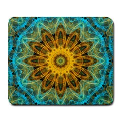 Blue Yellow Ocean Star Flower Mandala Large Mousepad by Zandiepants