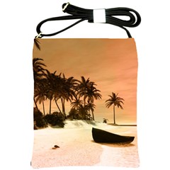 Wonderful Sunset Over The Beach, Tropcal Island Shoulder Sling Bags by FantasyWorld7