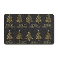 Merry Christmas Tree Typography Black And Gold Festive Magnet (rectangular) by yoursparklingshop