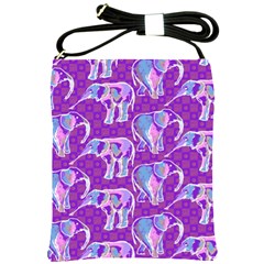 Cute Violet Elephants Pattern Shoulder Sling Bags by DanaeStudio