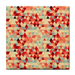 Modern Hipster Triangle Pattern Red Blue Beige Tile Coasters by EDDArt