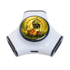 Halloween, Funny Pumpkins And Skull With Spider 3-port Usb Hub by FantasyWorld7