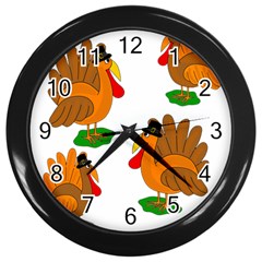 Thanksgiving Turkeys Wall Clocks (black) by Valentinaart