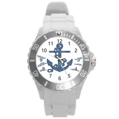 Anchor Pencil Drawing Art Round Plastic Sport Watch (l)