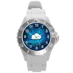 Circuit Computer Chip Cloud Security Round Plastic Sport Watch (L) Front