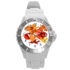 Autumn Leaves Leaf Transparent Round Plastic Sport Watch (l)