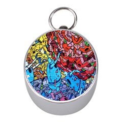 Colorful Graffiti Art Mini Silver Compasses by Nexatart