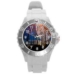 Full Moon Forest Night Darkness Round Plastic Sport Watch (l)