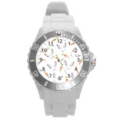 Rabbit Carrot Pattern Weft Step Round Plastic Sport Watch (l)