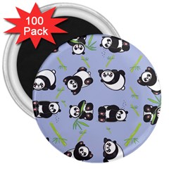 Panda Tile Cute Pattern Blue 3  Magnets (100 Pack)