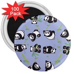 Panda Tile Cute Pattern Blue 3  Magnets (100 pack) Front