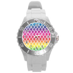 Colorful Rainbow Moroccan Pattern Round Plastic Sport Watch (l)