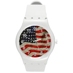 Vintage American Flag Round Plastic Sport Watch (m) by Valentinaart