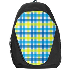 Gingham Plaid Yellow Aqua Blue Backpack Bag by Simbadda