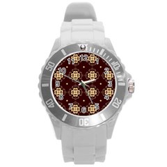 Seamless Ornament Symmetry Lines Round Plastic Sport Watch (l)