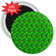 Green Abstract Art Circles Swirls Stars 3  Magnets (100 Pack)