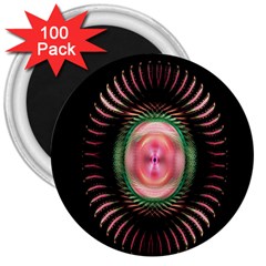 Fractal Plate Like Image In Pink Green And Other Colours 3  Magnets (100 Pack) by Simbadda