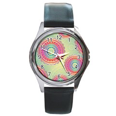 Abstract Geometric Wheels Pattern Round Metal Watch by LovelyDesigns4U