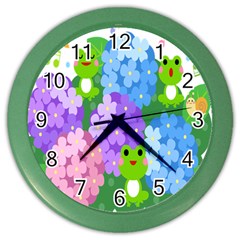 Animals Frog Face Mask Green Flower Floral Star Leaf Music Color Wall Clocks by Mariart