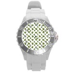 Leaves Motif Nature Pattern Round Plastic Sport Watch (L) Front