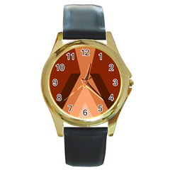 Volcano Lava Gender Magma Flags Line Brown Round Gold Metal Watch