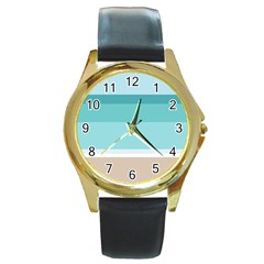 Dachis Beach Line Blue Water Round Gold Metal Watch