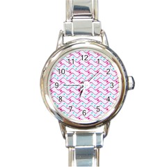 Squiggle Red Blue Milk Glass Waves Chevron Wave Pink Round Italian Charm Watch