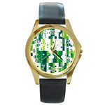 Generative Art Experiment Rectangular Circular Shapes Polka Green Vertical Round Gold Metal Watch Front