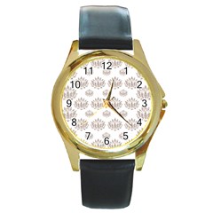 Dot Lotus Flower Flower Floral Round Gold Metal Watch