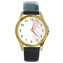 Line Wave Rainbow Round Gold Metal Watch