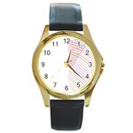 Line Wave Rainbow Round Gold Metal Watch Front