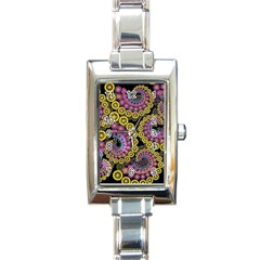 Spiral Floral Fractal Flower Star Sunflower Purple Yellow Rectangle Italian Charm Watch